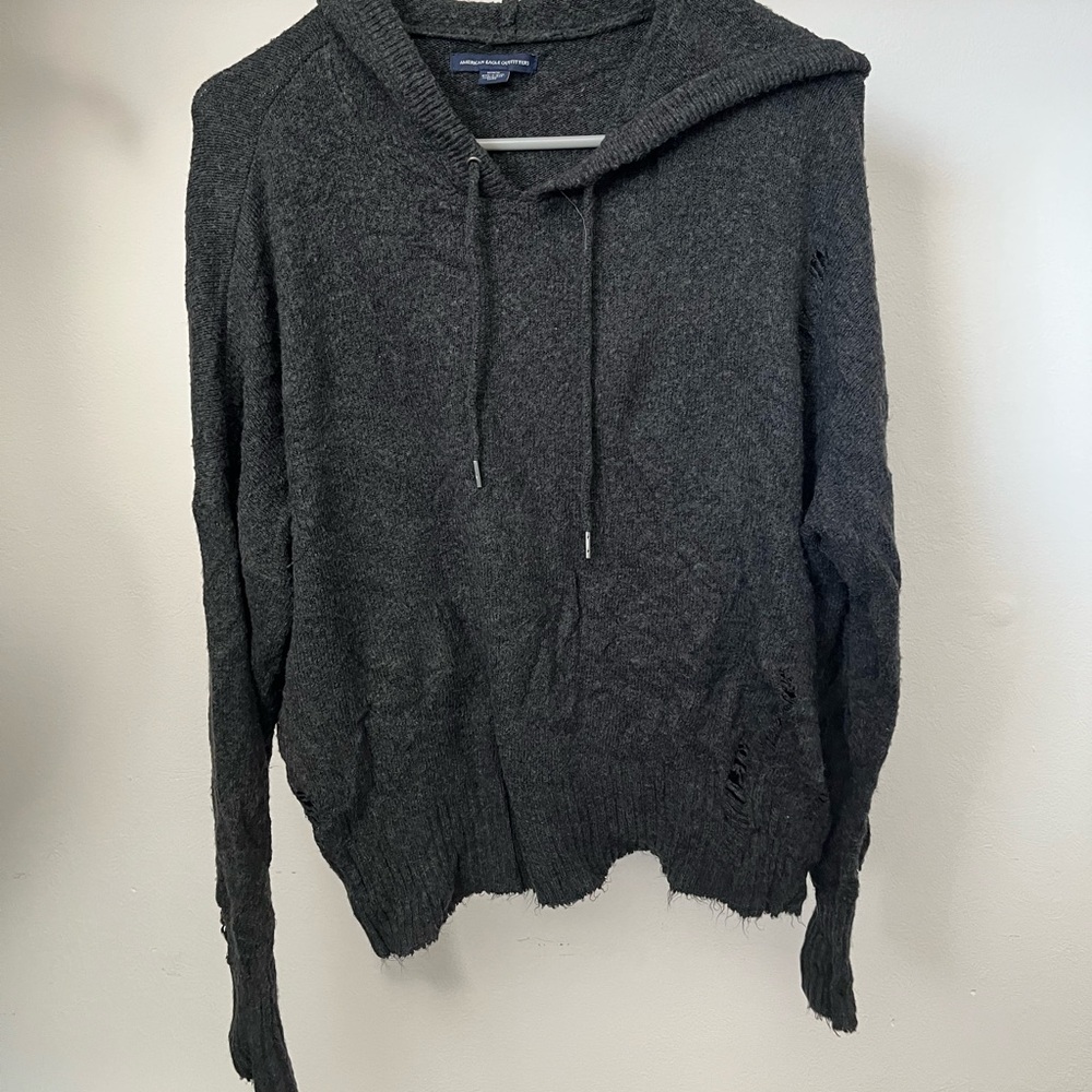 American Eagle Dark Gray Hooded Sweater